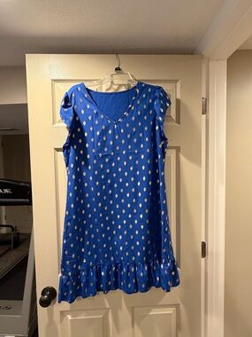 SHEIN Blue Shift Dress with Metallic Gold Dot Print
